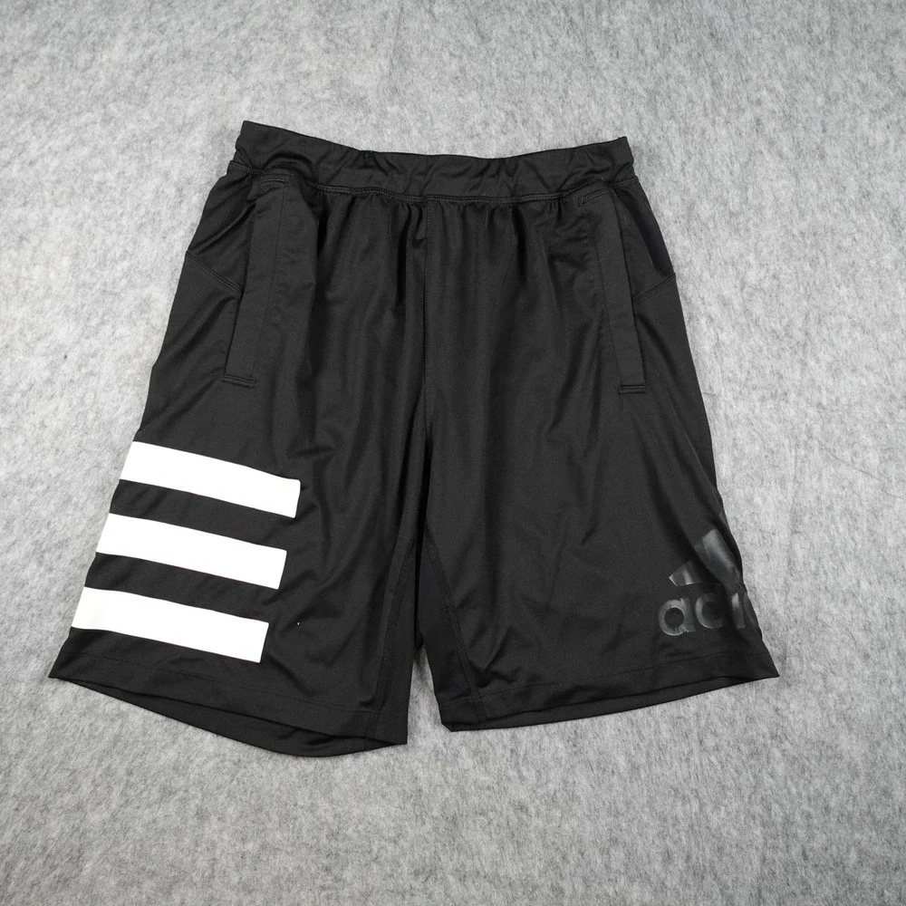 Adidas Shorts Men Large Black Climalite Three Stripe Performance Athletic Gym 9